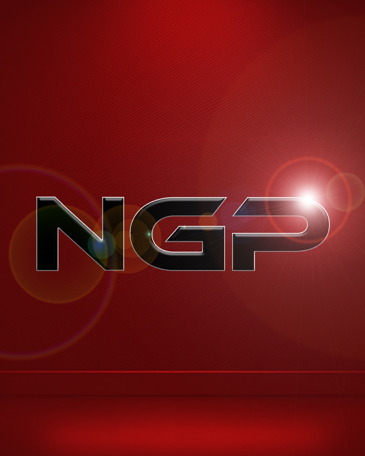 Glowing red NGP logo against a matte black textured wall